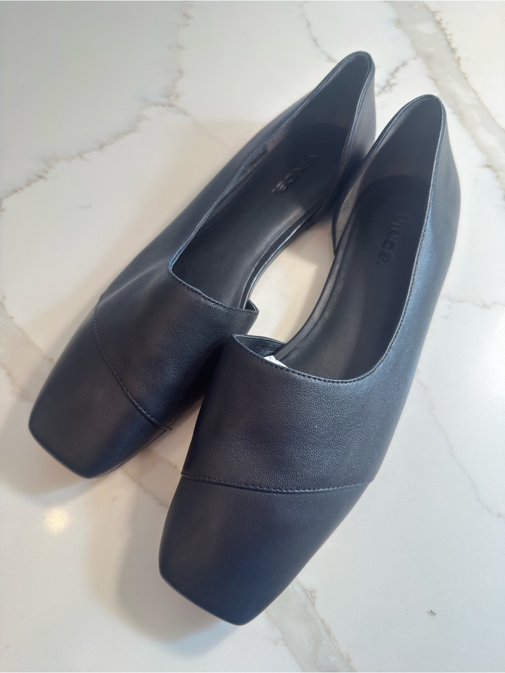 Vince Cyder Black Leather Square Toe d'Orsay Flats Size 8.5 NWOT - Picture 3 of 12